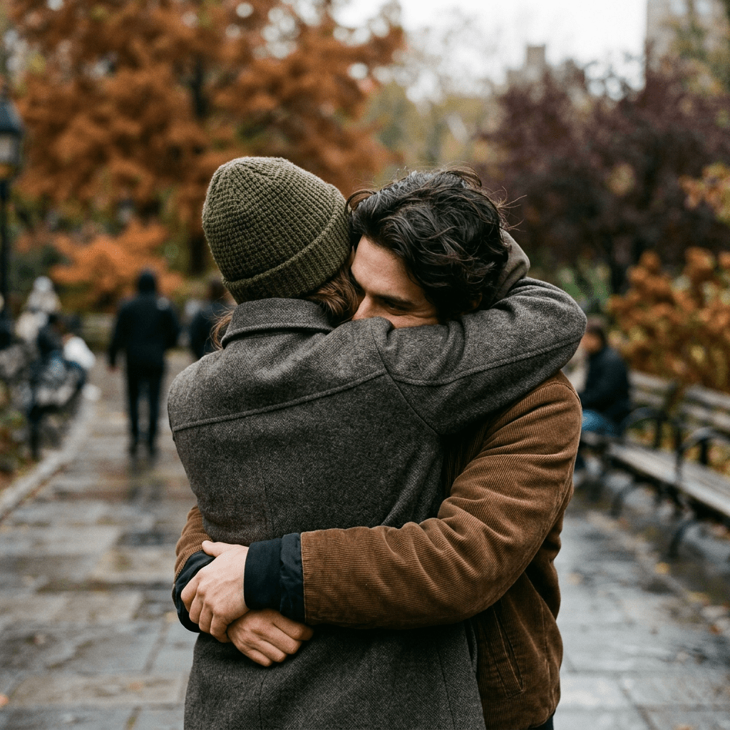 Two people hugging, faces not visible